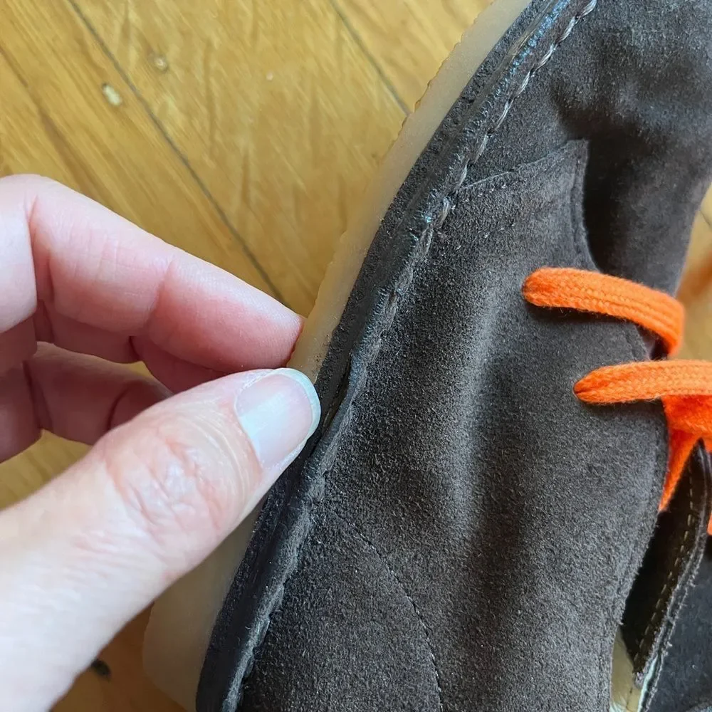 Nordstrom chocolate brown suede desert boots 9 9T orange laces preppy dress shoe